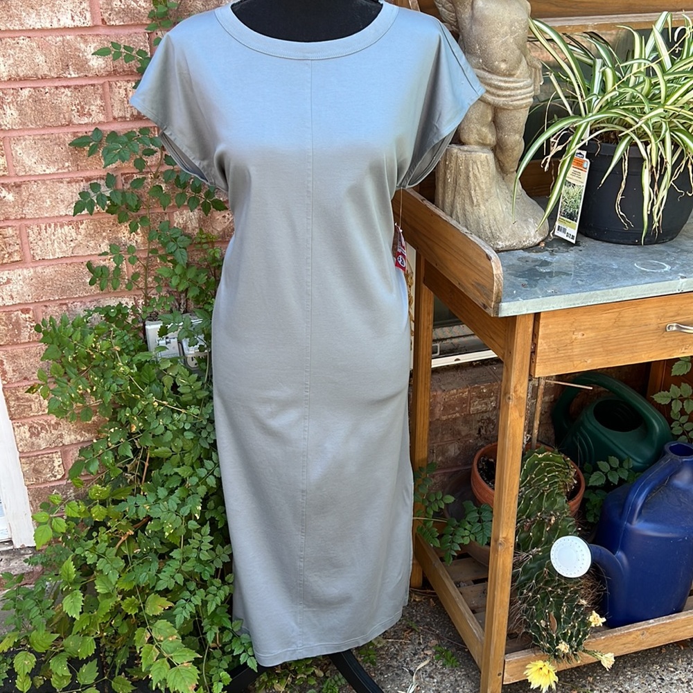Everlane Lux Cotton Side Slit Tee Dress Faded Sage Size M - Picture 5 of 16